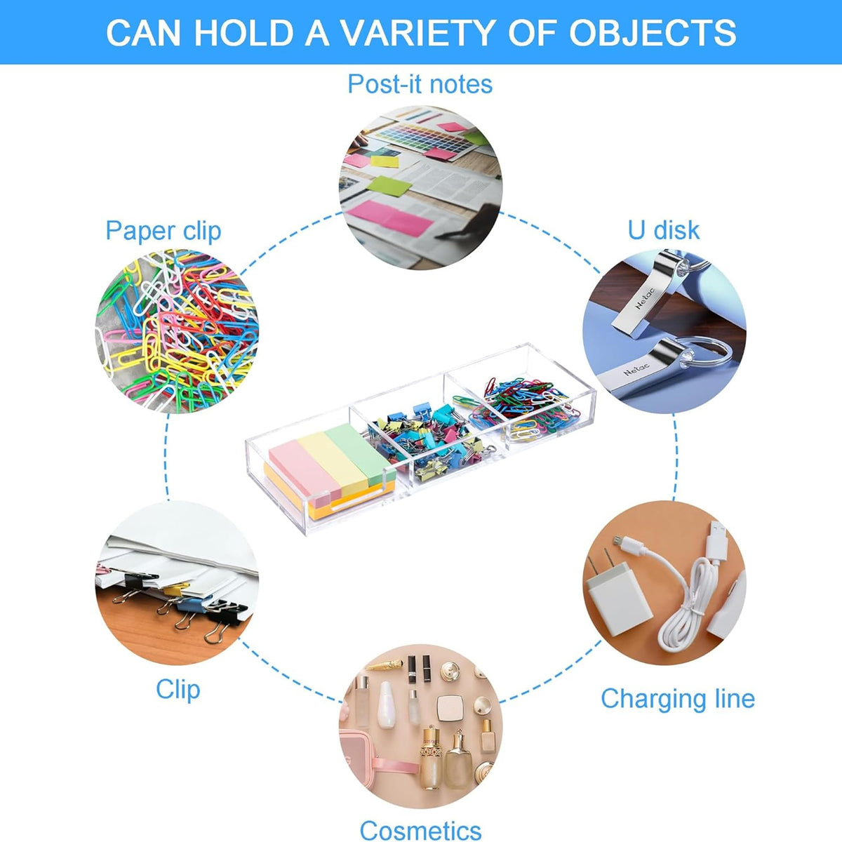 WORHE Sticky Note Holder 3 In 1 Clear Acrylic Self-Stick Memo Pads Holders Desk Organizer for School Office Home, Post Pop Notes Dispenser for 3"X3" Note Pads (BQ211)