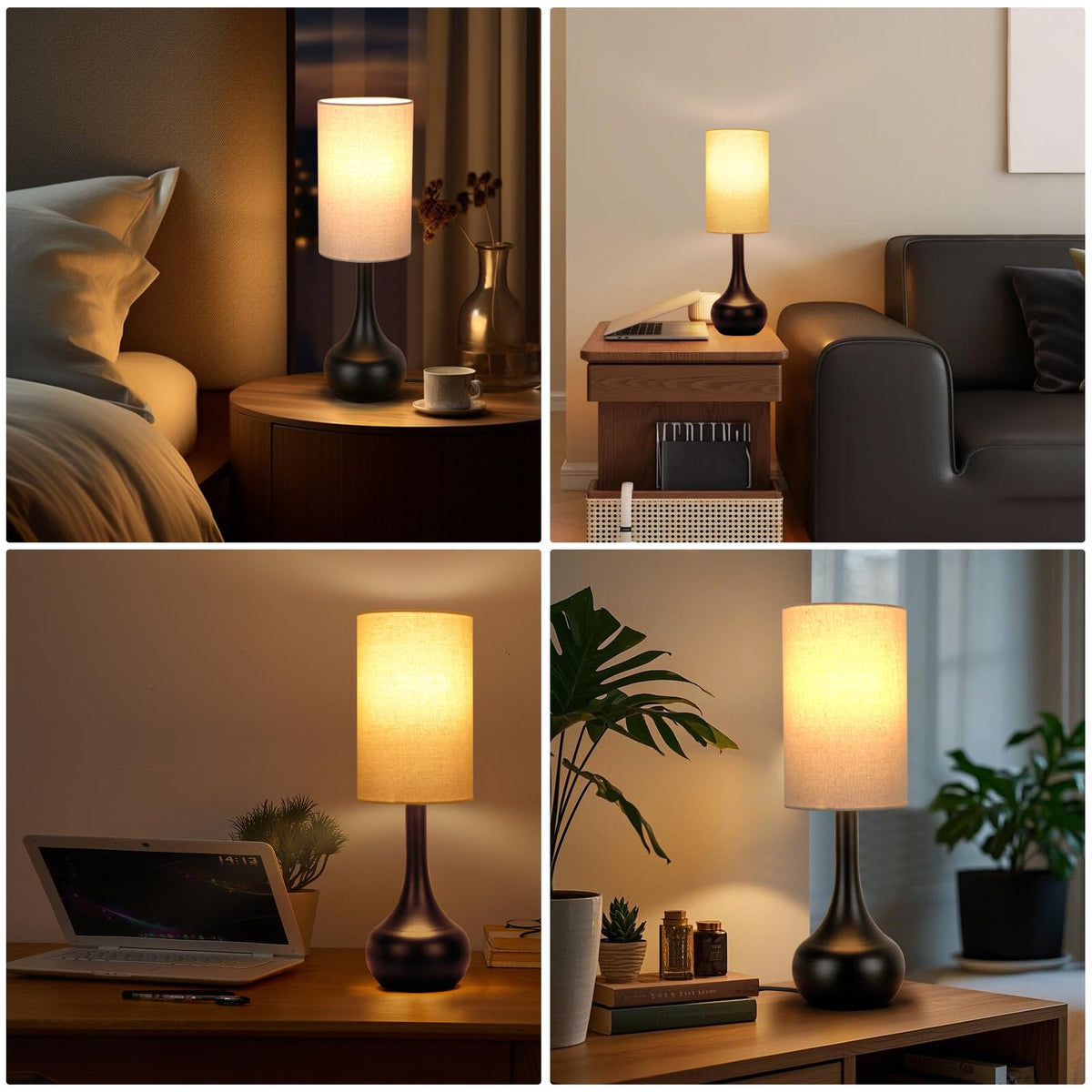 LEDIKON Touch Bedside Lamp for Nightstand,3-Way Dimmable,Space Saving & No Assembly Required, Upgraded Small Droplet Vintage Black Table Lamp for Bedroom, Living Room (2700K LED Bulb Included)