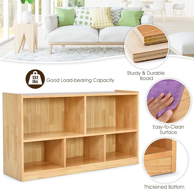 Tangkula 5 Cube Bookcase, 2 Tier Wooden Storage Open Bookshelf, Kid's Playroom