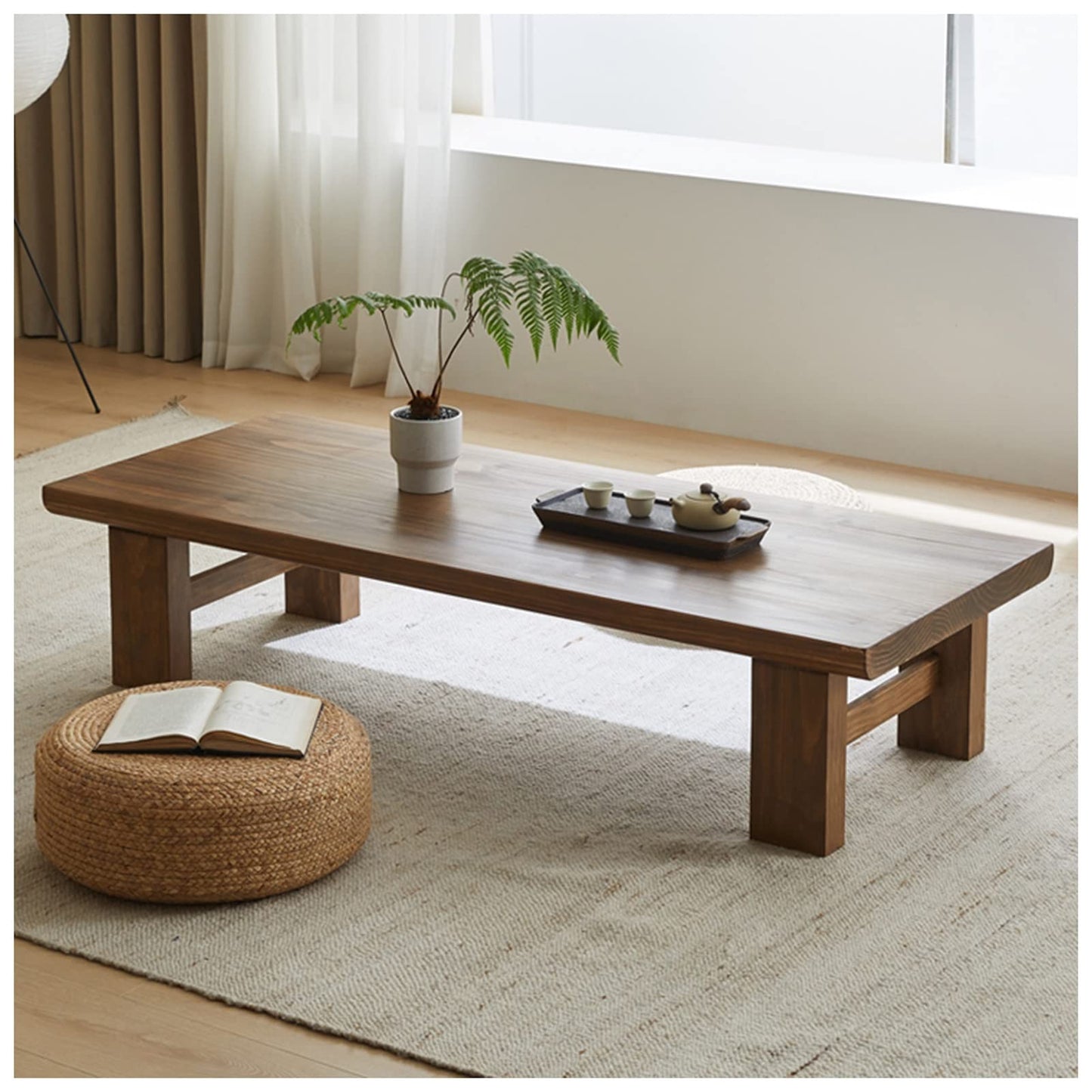 GHHDPXM Japanese Style Low TableMultifunctional Rectangle Wooden Farmhouse Coffee Table for Living Room Zen Floating Sitting Table & Laptop Desk (Color: A Size: 100x60x38cm)