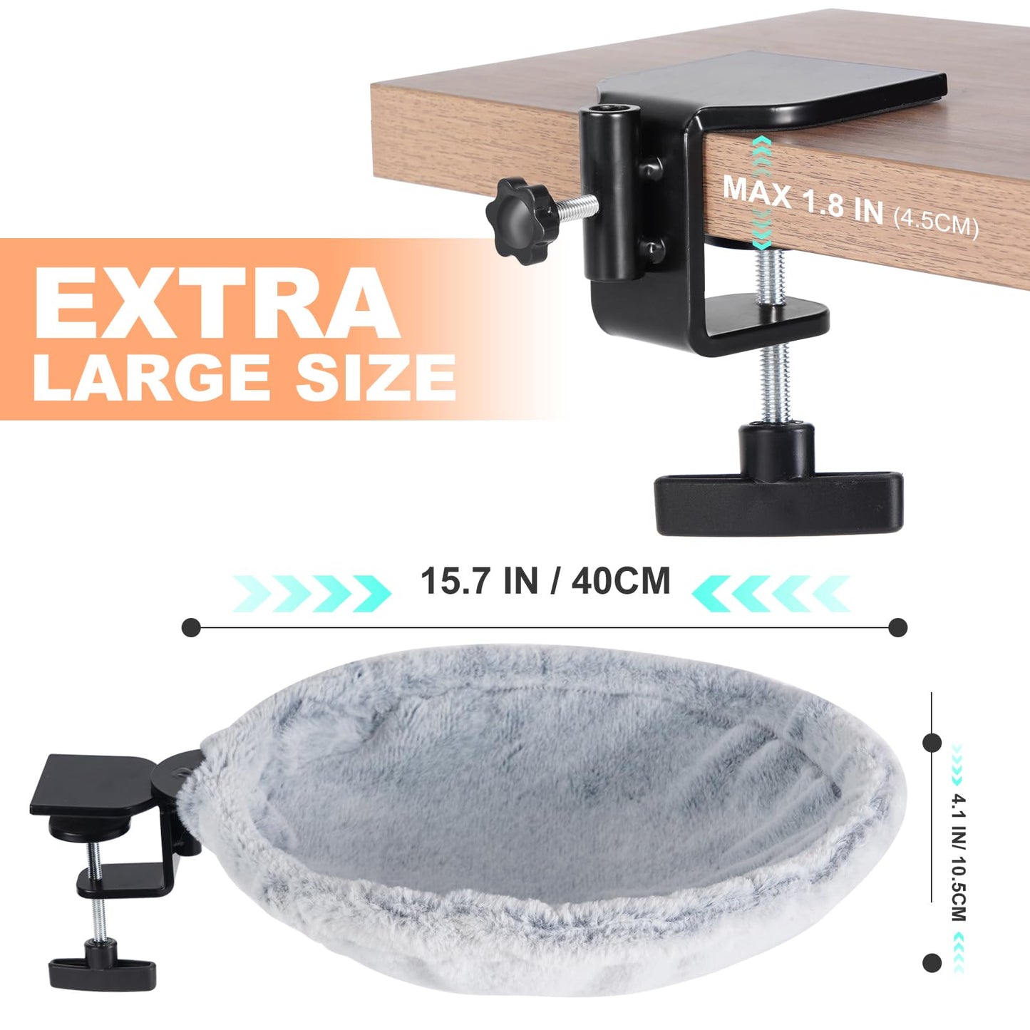 Uross Cat Desk Bed - 180° Rotating Soft & Comfortable Rabbit Fur Bed, Modern Indoor Cat Nest Furniture for Office Desks and Game Tables, Island Table-Supports 50 lbs-(Lightgrey)