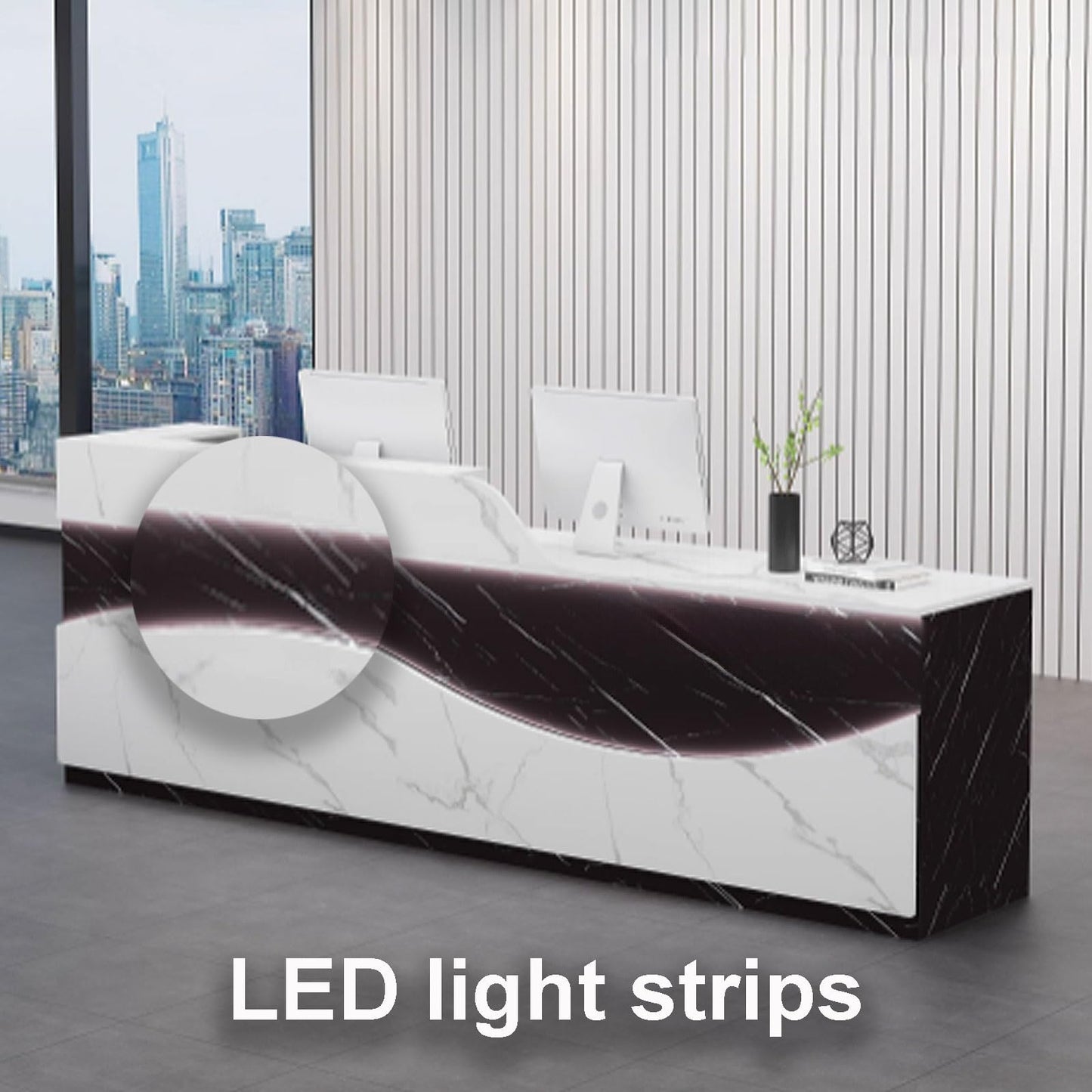 Modern Beauty Salon Reception Desk with Storage | Stylish Office Counter Table with Soft Lighting | White Receptionist Desk for Small Business (1.2m, Textured Finish)