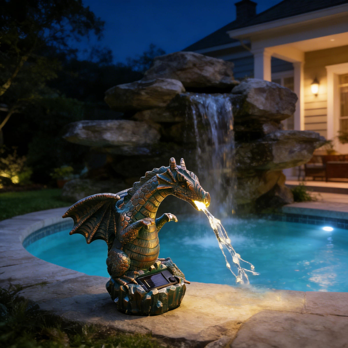 JOYBEE Dragon Solar Garden Statues Outdoor Decoration with LED Light Strings,Dragon Figurine Solar Lights Lawn Décor,Outside Statue Ornament for Patio, Balcony, Yard,Unique Gifts for Mom Grandma