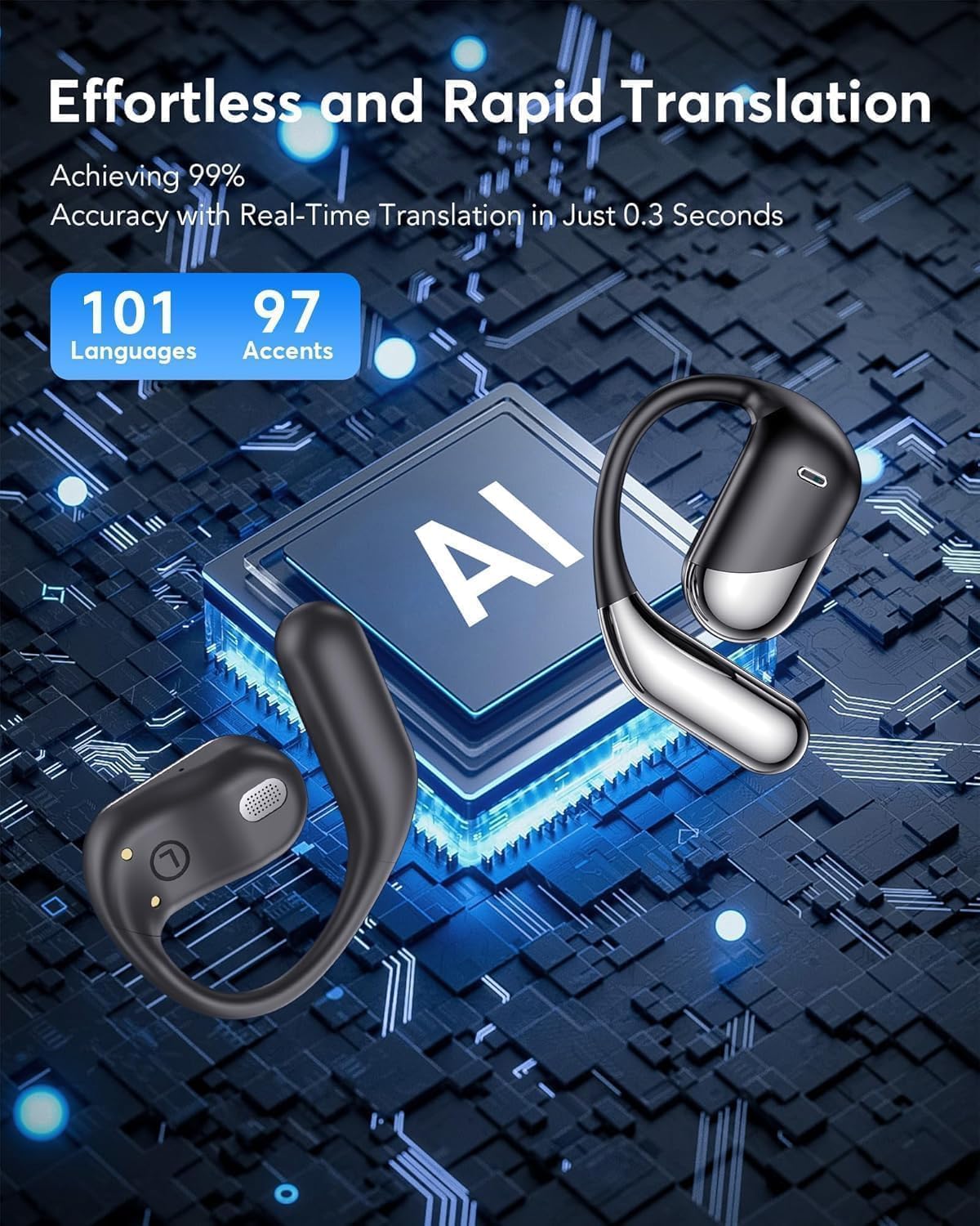 Paekole AI Translation Earbuds Real Time - H9 Instant Bluetooth 6.1 Translator: 198 Languages, No Subscription | Open Ear Design, 6 Modes, 60H Audifonos Traductores Inglés Español