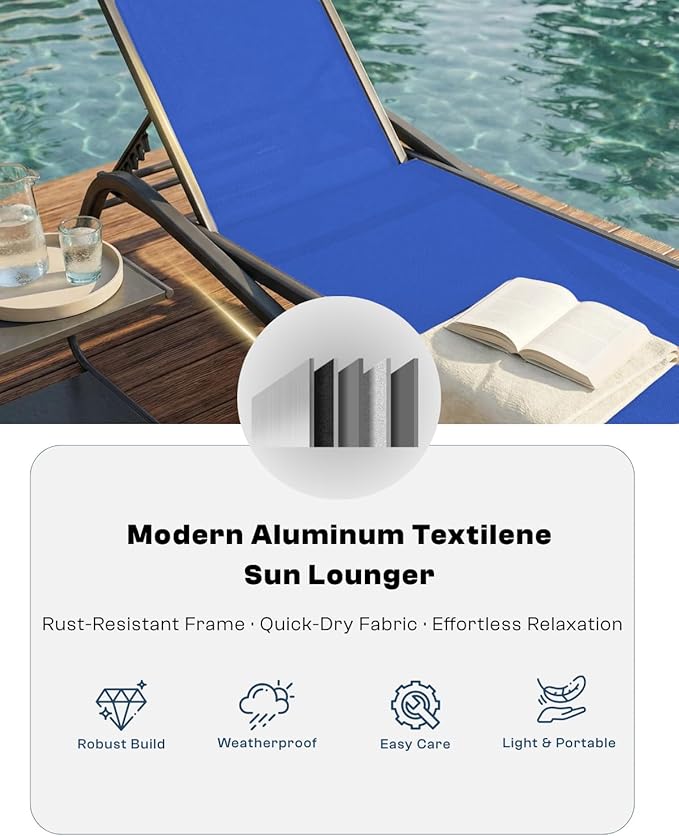 Patio Chaise Lounge Chairs Set of 4, All-Weather Aluminum Pool Loungers