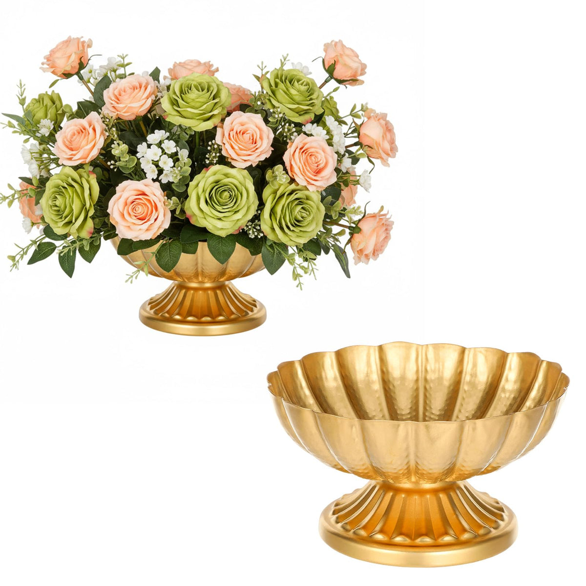 2 Pcs Gold Compote Vase for Centerpieces, Diameter 7 Inch Compote Vase