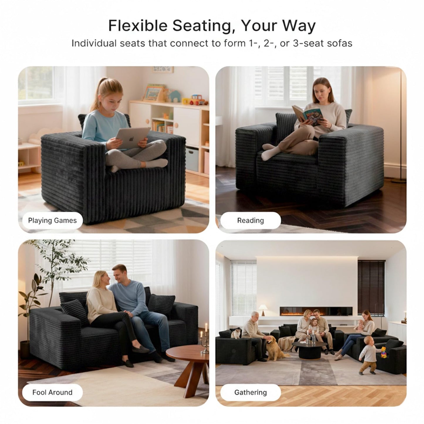 Small Boneless Sofa Chair, No Assembly Couch in a Box Memory Foam Mini Cloud Reading Chair with Throw Pillow for Living Room Bedroom Playroom