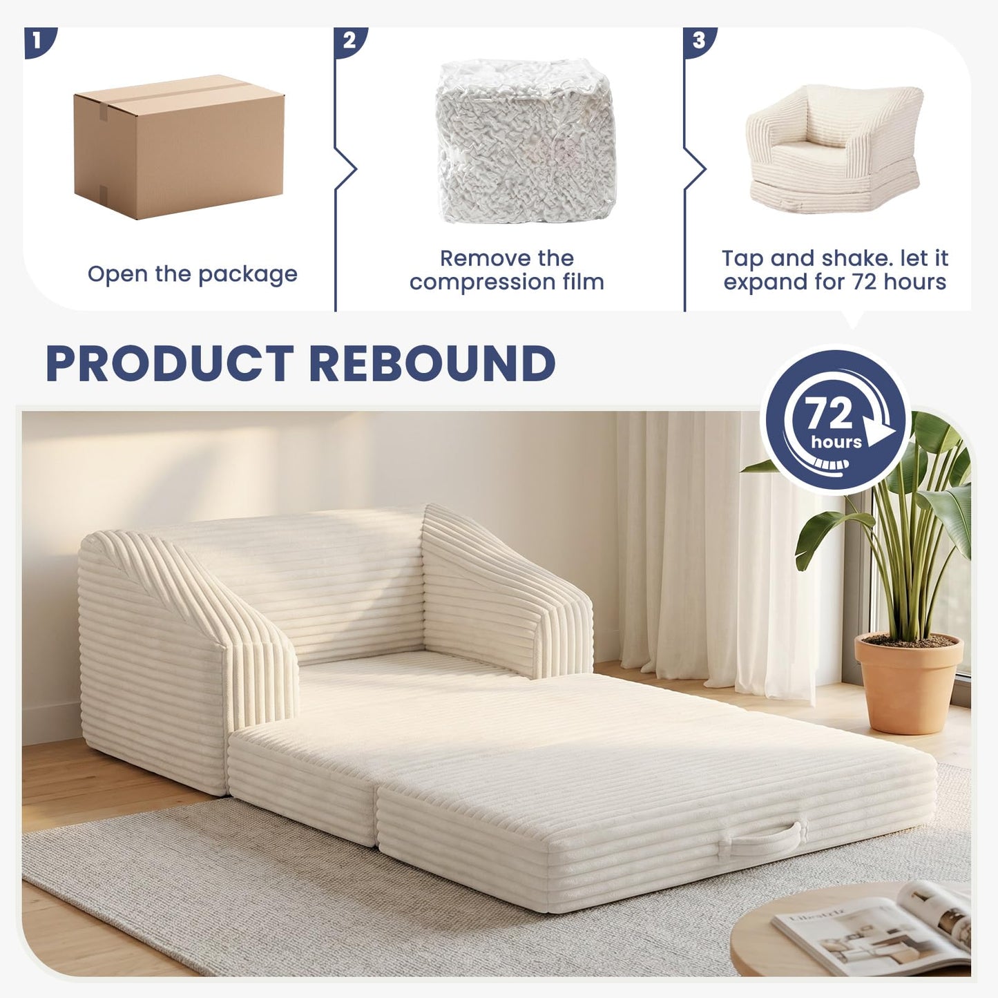 AOLVDOW Convertible Folding Sofa Bed, 2-in-1 Single Boneless Sofa with Soft Corduroy & Ultra-Thick Backrest, Foldable Boneless Chair Lounger Sleeper Sofa for Small Apartment, Living Room, Home Office