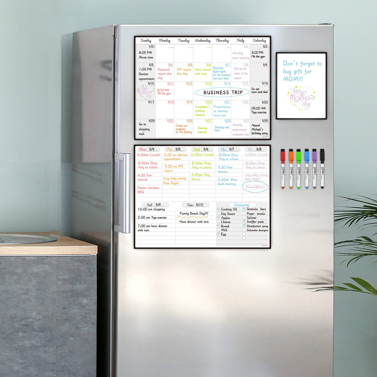 JJPRO Magnetic Dry Erase Monthly Calendar and Weekly Whiteboard for Fridge-Monthly Planner,Weekly Dry Erase Board for Refrigerators,One Bonus Notepad/to Do/Grocery List