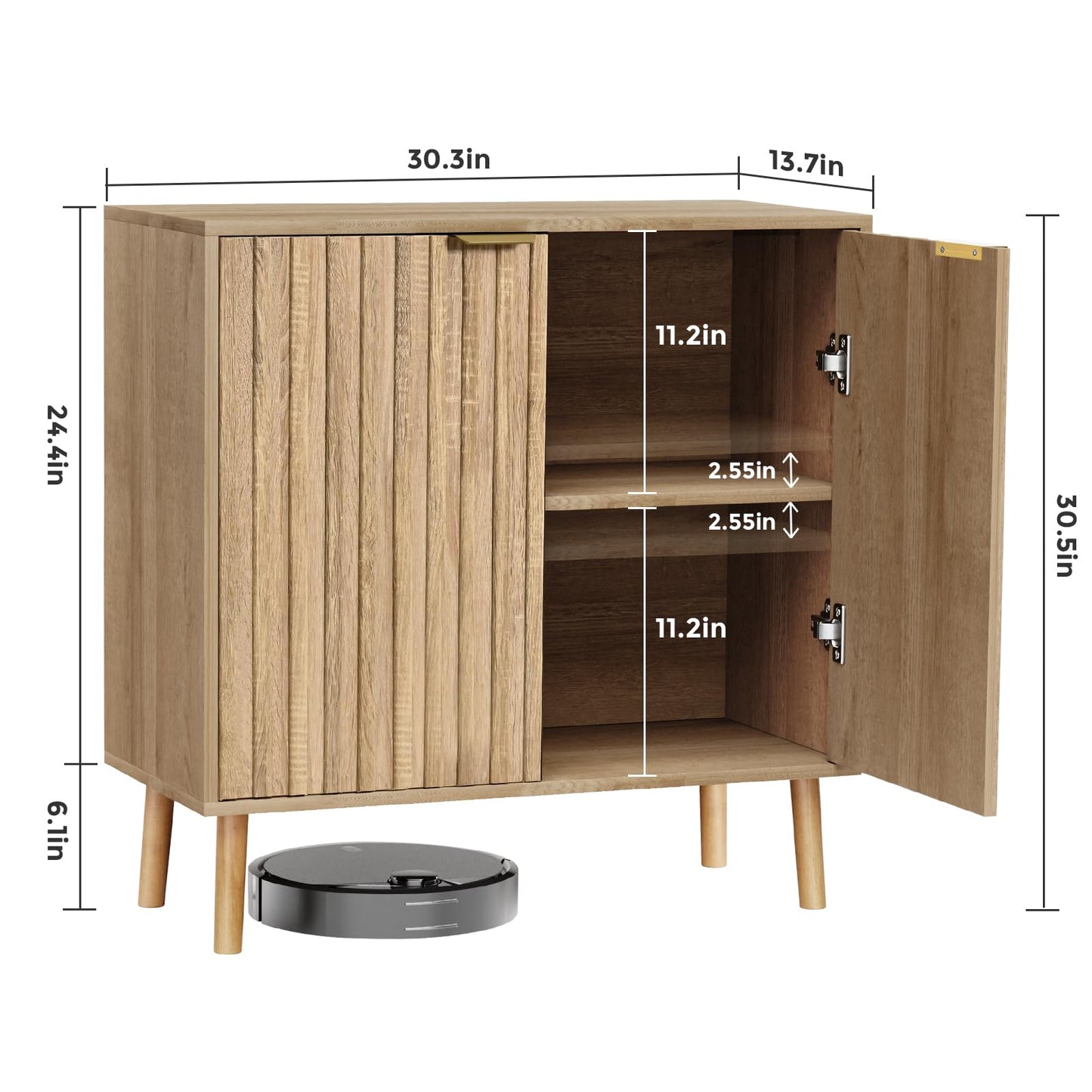 Vrullu Fluted Storage Cabinet, Freestanding Buffet Cabinet with Adjustable Shelf, Wood Sideboard, Multifunctional Accent Storage for Living Room, Hallway, Entryway, Dining Room (1, Oak)