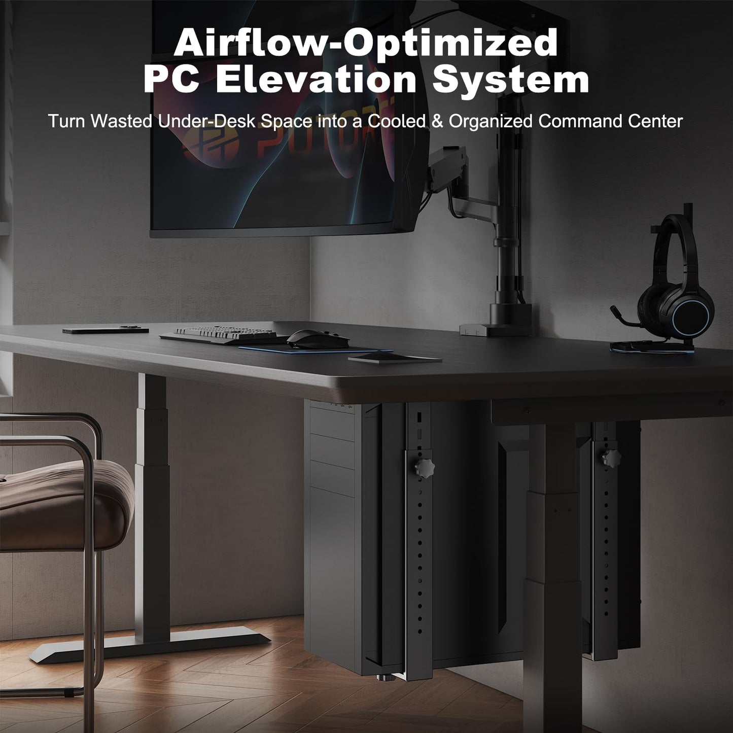 PUTORSEN Under Desk PC Mount for Mid/Mini-Tower Cases - Vertical/Horizontal CPU Holder up to 77 lbs, Space-Saving Computer Rack for ATX/Micro-ATX/Mini-ITX (Black)