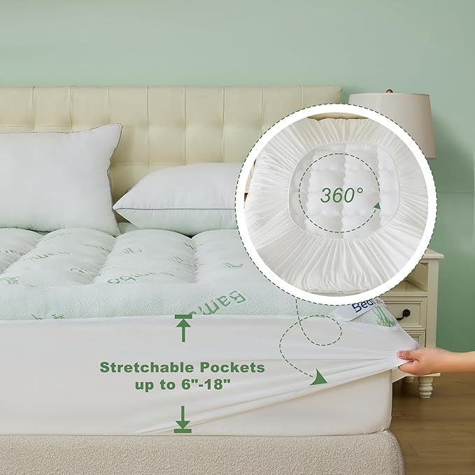 BEDLORE California King Mattress Topper Viscose Derived from Bamboo, Thick