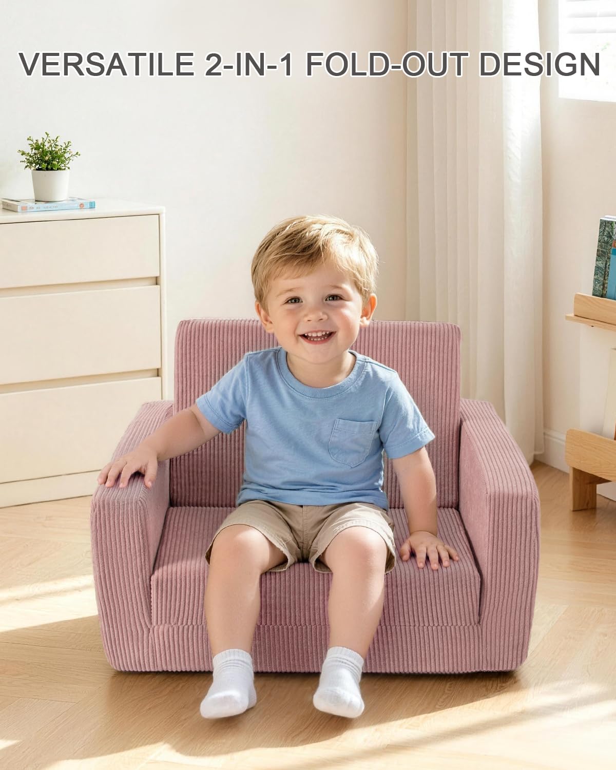 Jouha Kids Chair and Couch, 2-in-1 Fold-Out Kids Sofa, Soft Convertible Seating, Comfy Kids Chair for Boys and Girls,Pink