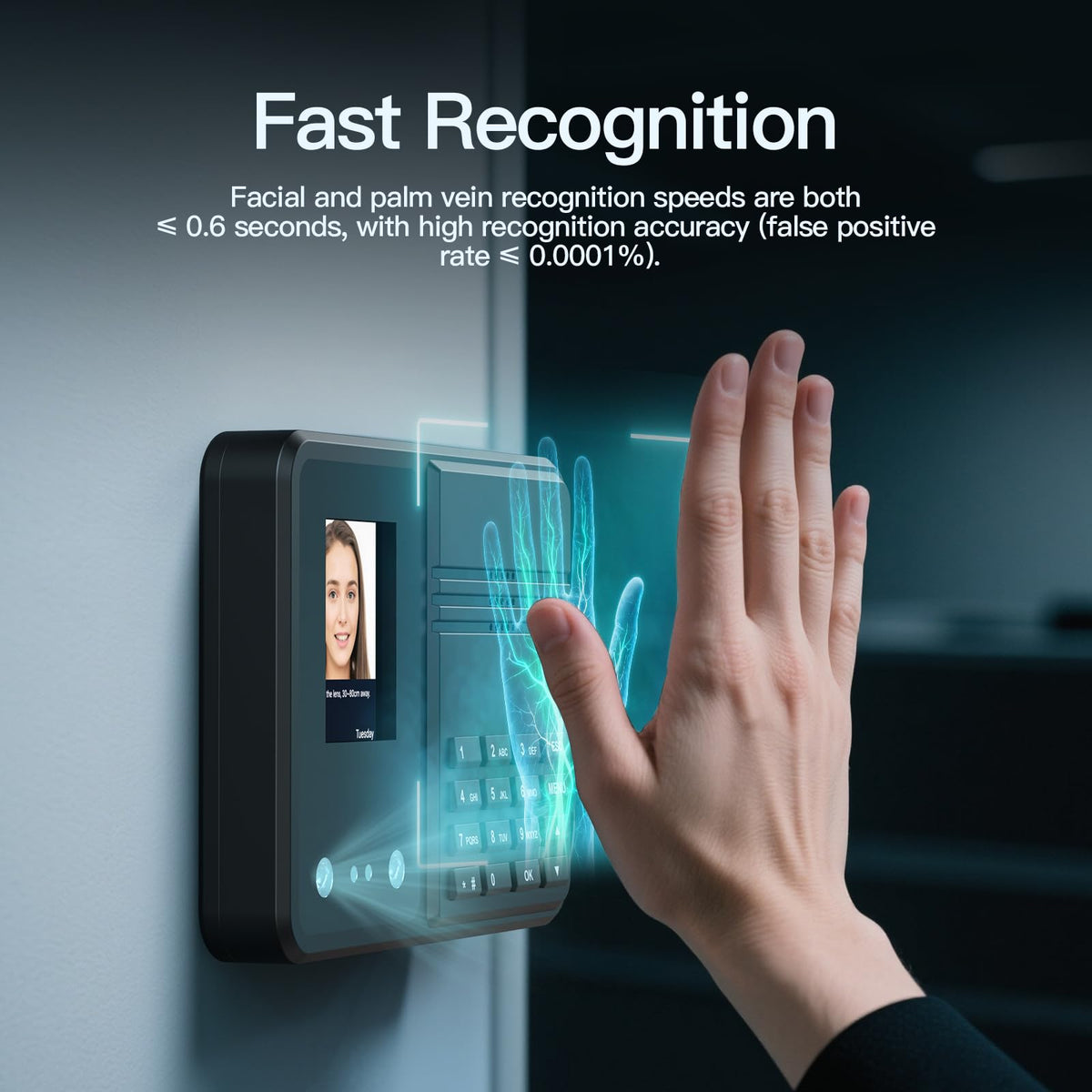 BISOFICE Time Clock Attendance Face Recognition with Password Palm Print Facial for Employees Access Control Machine Support Multi-Language System USB Port Data Management Device