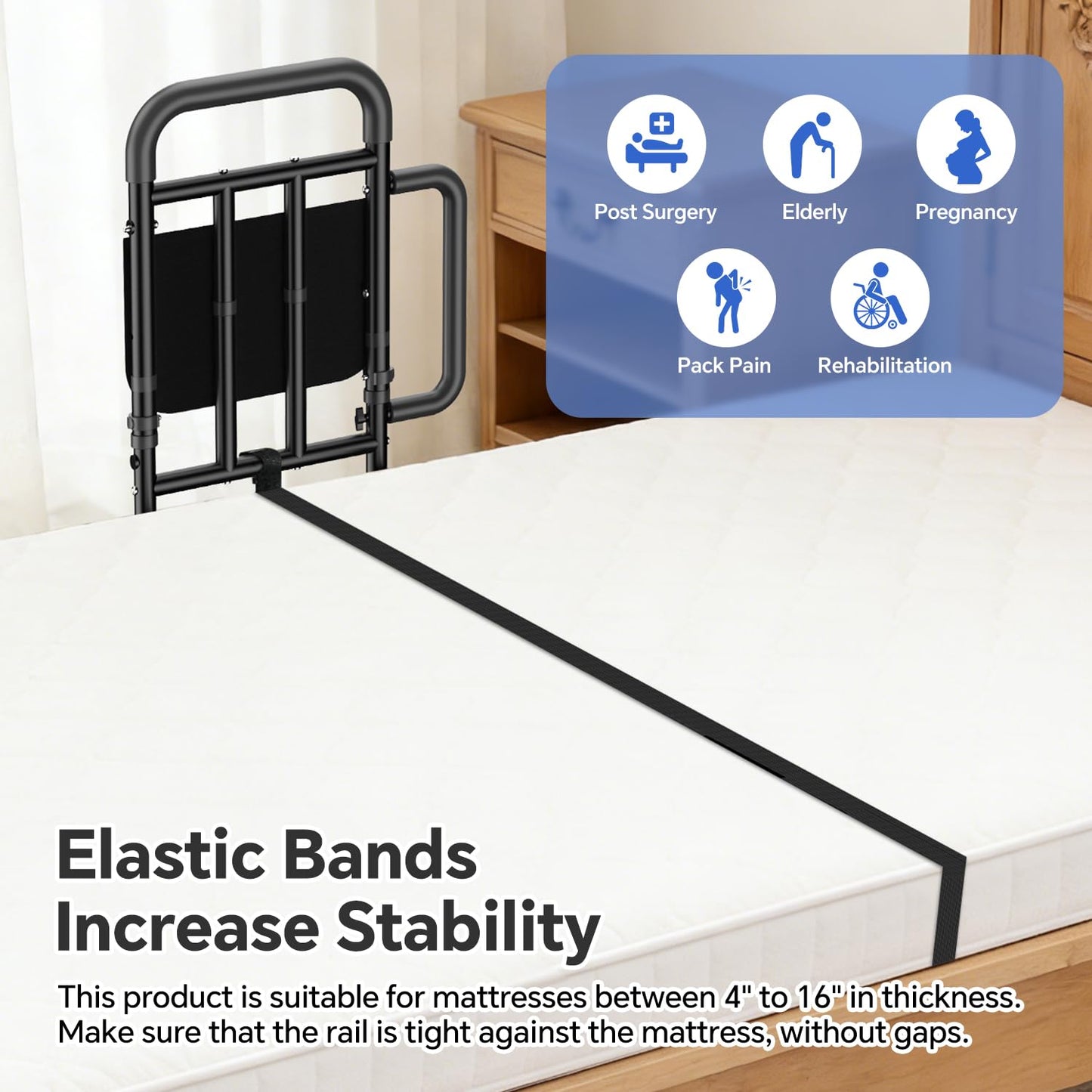 JNALIRC Bed Rails for Elderly Adults Safety with Non-Slip Handle，Adjustable Bed Assist Rail, ASTM Approved, 400 lb Capacity, Fixing Strap & Storage Pocket, Fits Twin/Full/Queen/King