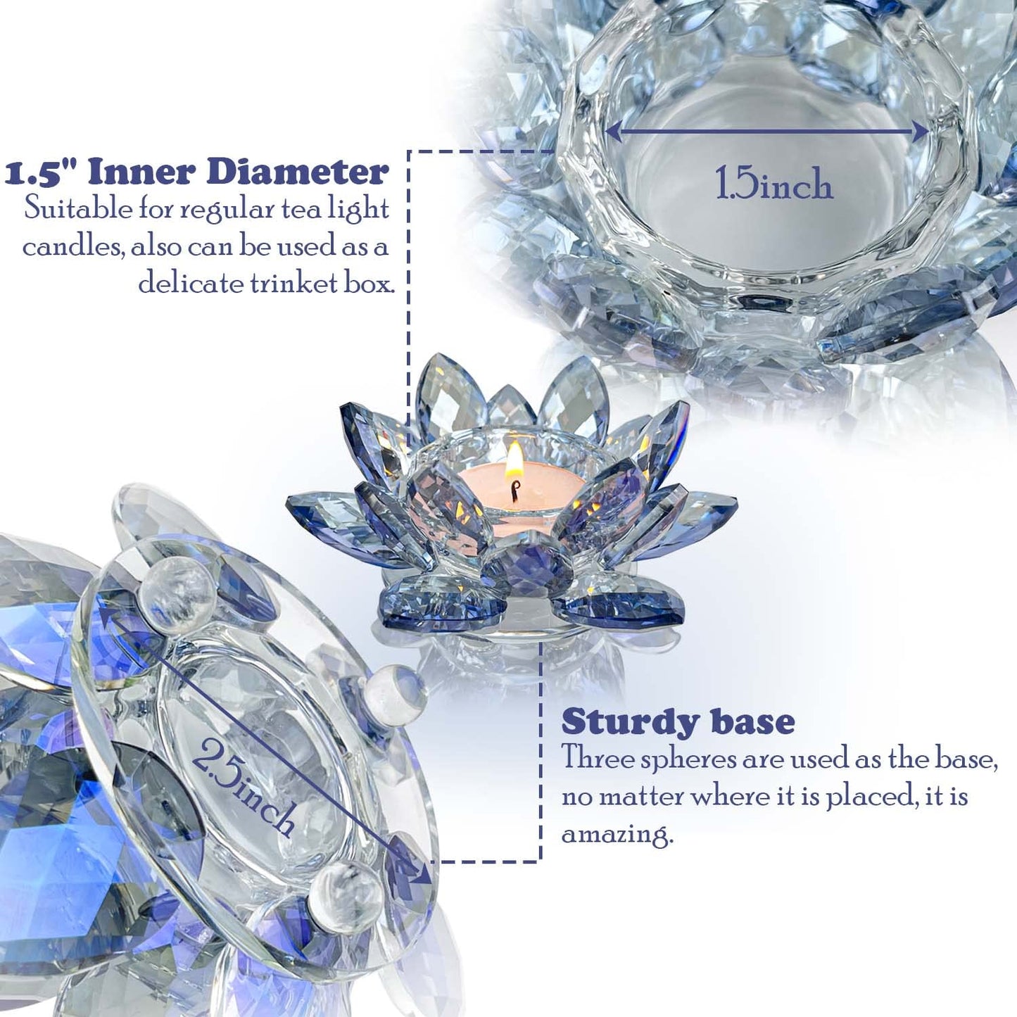 Kolnlala Crystal Lotus Flower Tealight Candle Holders/Glass Tea Light Candlestick Decor Decoration for Christmas Home Wedding Party… (Blue 1pc)