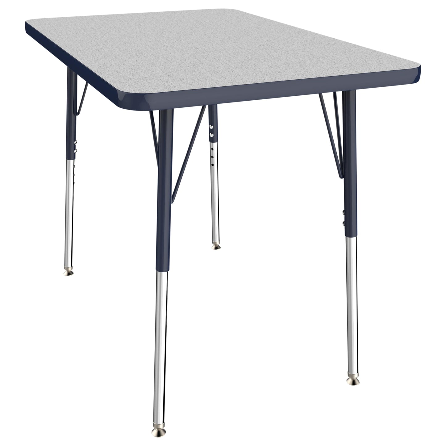 FDP Rectangle Activity School and Office Table (24 x 36 inch), Standard Legs with Swivel Glides, Adjustable Height 19-30 inches Quick Ship Single Box - Gray Top and Navy Edge
