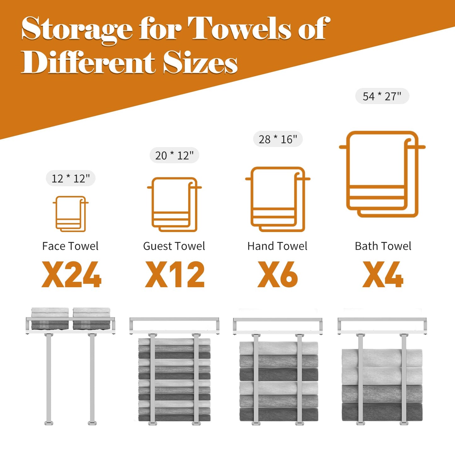 Towel Rack Wall Mounted, Xstydes Metal Towel Holder with Wooden Shelf for Folding Large Towels, Towel Storage for Small Bathroom Organizer Decor or RV Camping, Silver