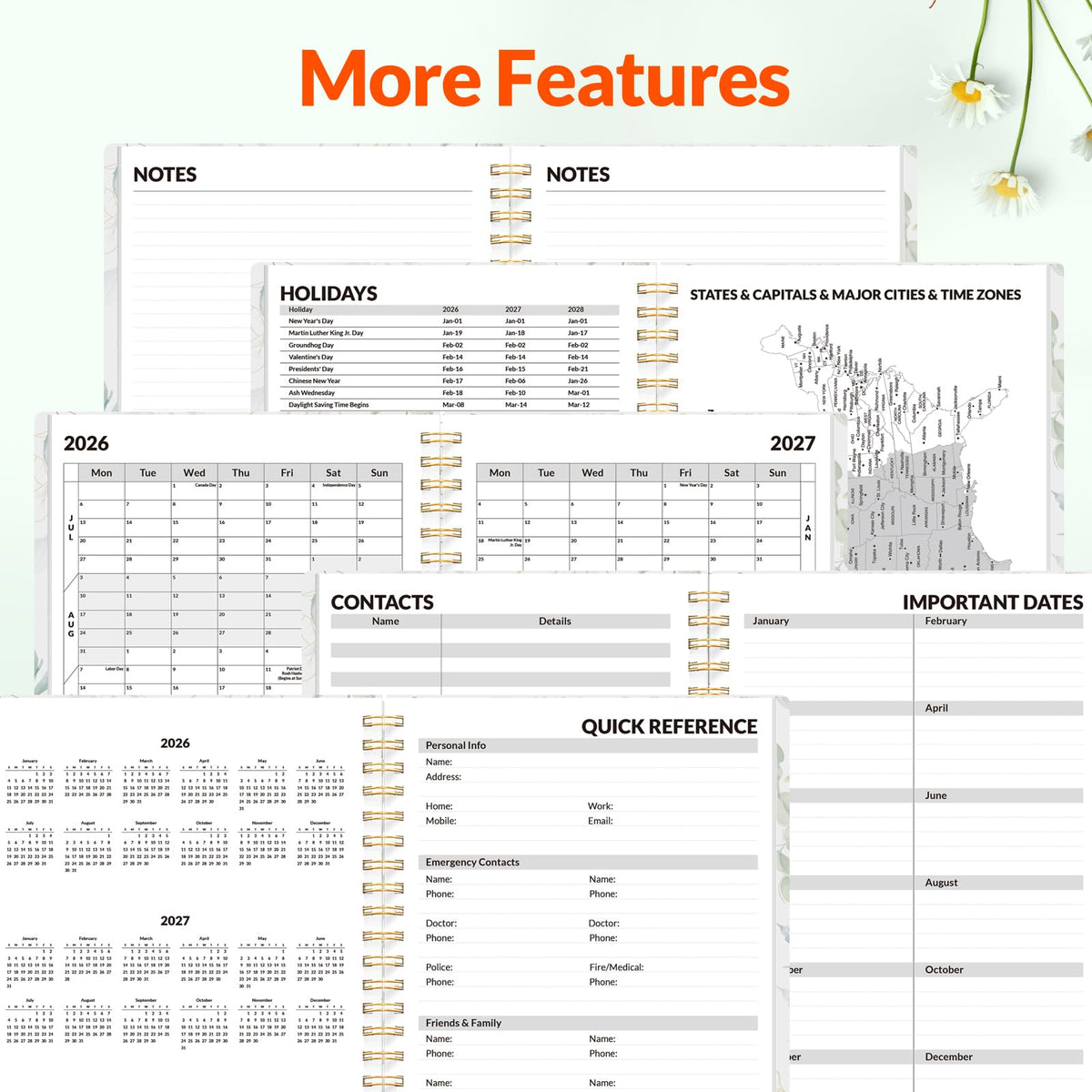 SUNEE Academic Planner 2026-2027 – Weekly & Monthly Planner, July 2026 to June 2027, 6.4"x8.3", Thick Paper, Tabs, Pockets, Bookmark, Spiral-Bound, Student Teacher Organizer, Greenery