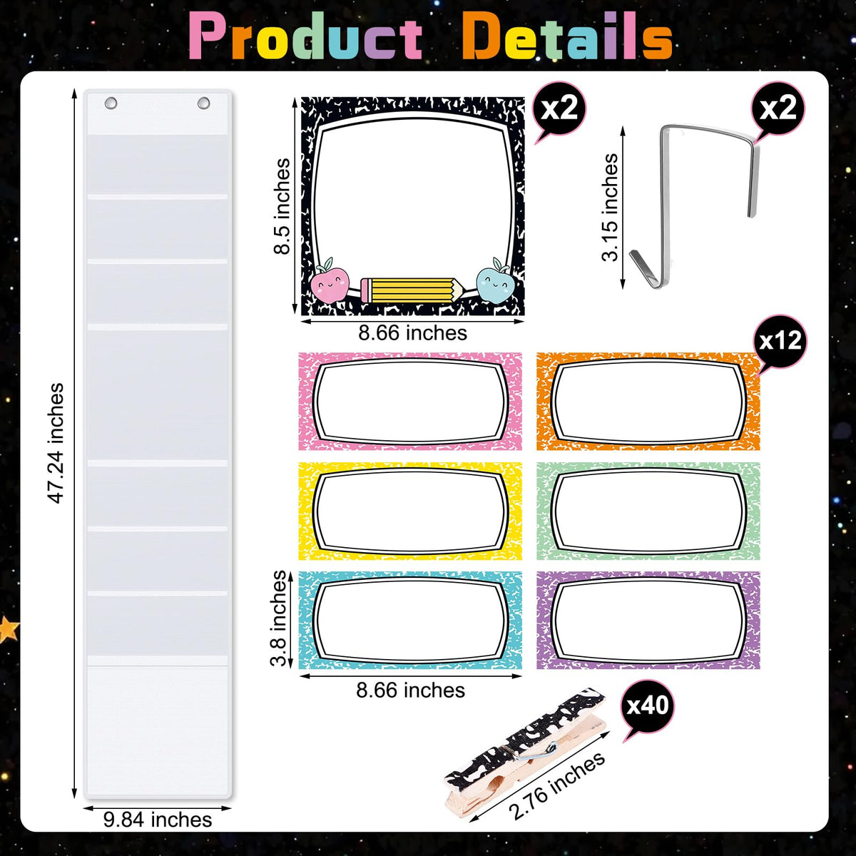 AmazingSpark 57 Pcs Classroom Behavior Chart for Student Management Kids Tracking Chart Hanging Creative Bulletin Board with 40 Clips for School Preschool Child Care(Composition Book)