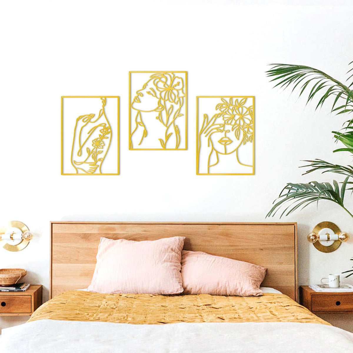 KOYILTD 3 Pcs Minimalist Gold Wall Decor Female Body Minimalist Line Wall Art Modern Aesthetic Home Decoration Abstract Wall Art for Home Living Room Bedroom Bathroom (Elegant, Gold, Large)