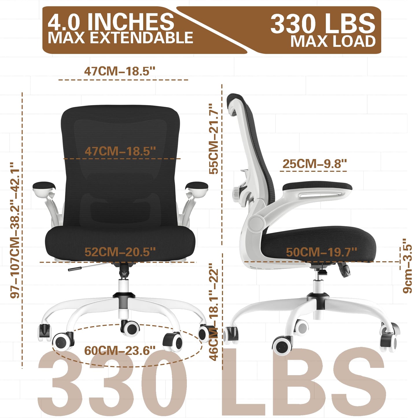 Ergonomic Office Chair - High Back Desk Chair with Adjustable Lumbar Support, Breathable Mesh Back, 330LBS Capacity, Easy Assembly (Black&White)