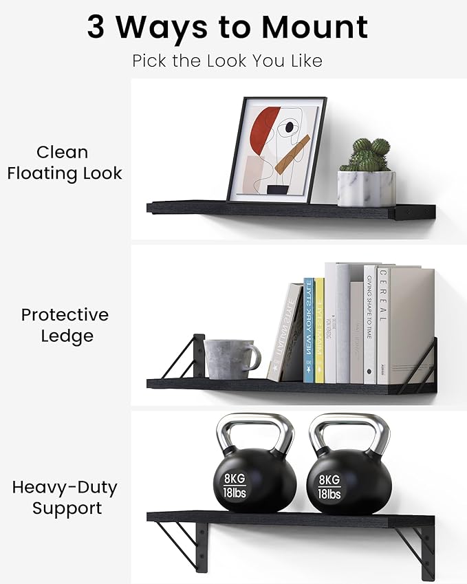 BAYKA Wall Mounted Floating Bathroom Shelves, Wood Wall Shelf