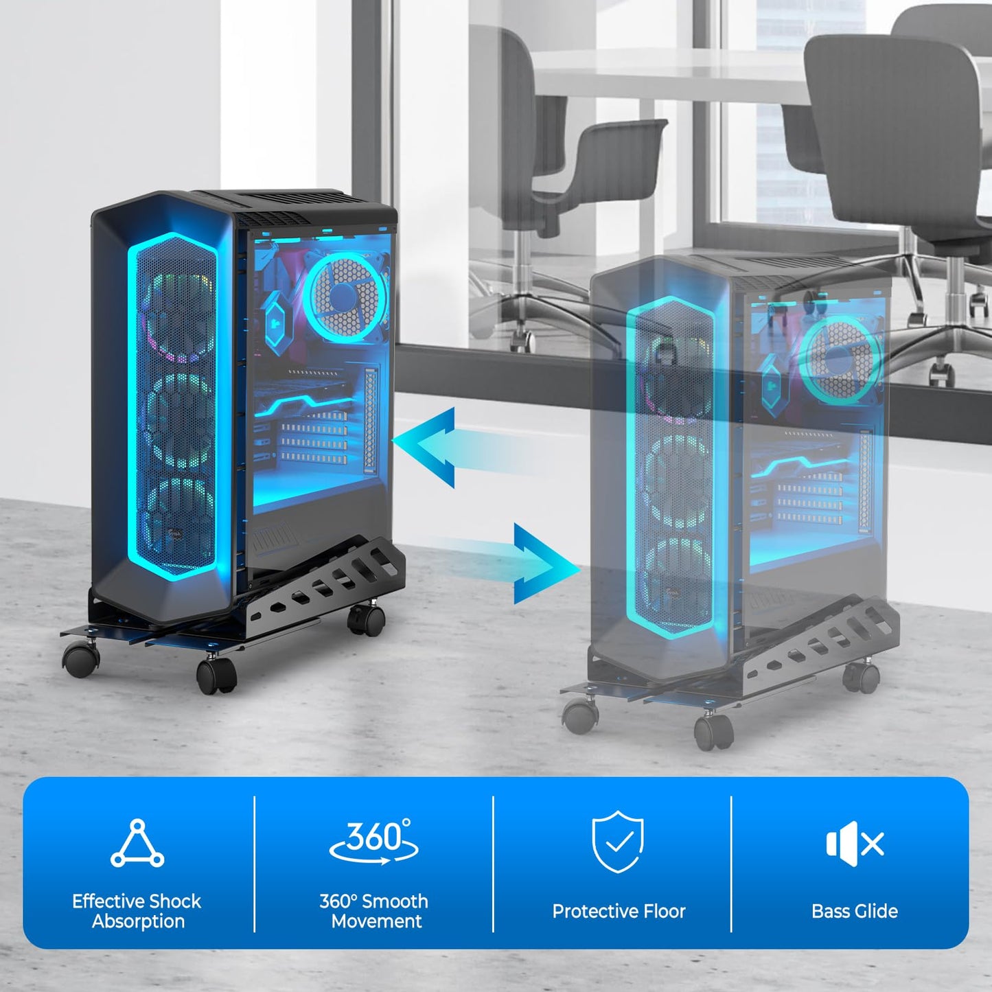 AGPTEK Adjustable CPU Stand, Steel Rolling Computer Tower Stand, Black