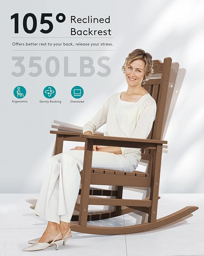 SERWALL Oversized Rocking Chair Set of 2 Outdoor, HDPE Outdoor Rocking Chairs