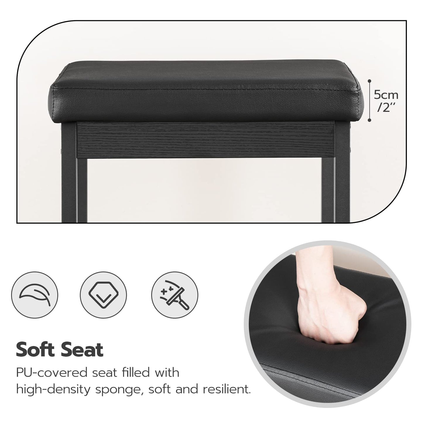 HOOBRO Bar Stools, Set of 2 Bar Chairs, 24.8-Inch Height Stools, Breakfast Bar Stools, Kitchen Stools, 2" Thick Upholstery, for Kitchen, Dining Room, Cafe, Bar Counter, Black BB21BY01