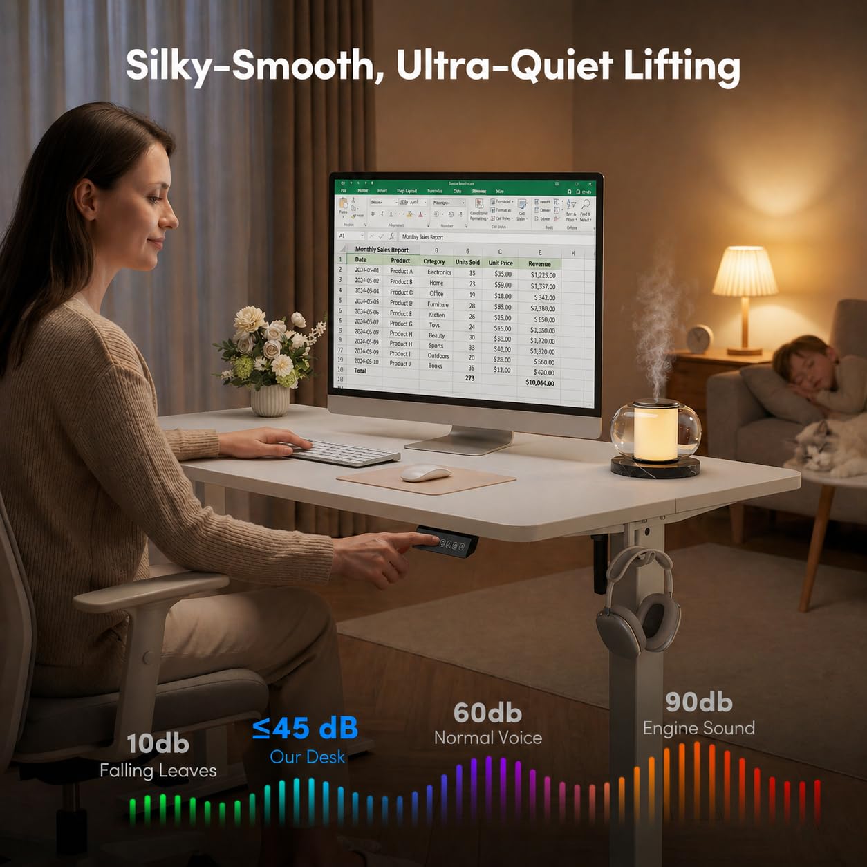 FEZIBO 32" Small Electric Standing Desk Adjustable Height, 3 Memory Height Settings, Sit Stand Up Desk for Home Office & Computer Workstation, White