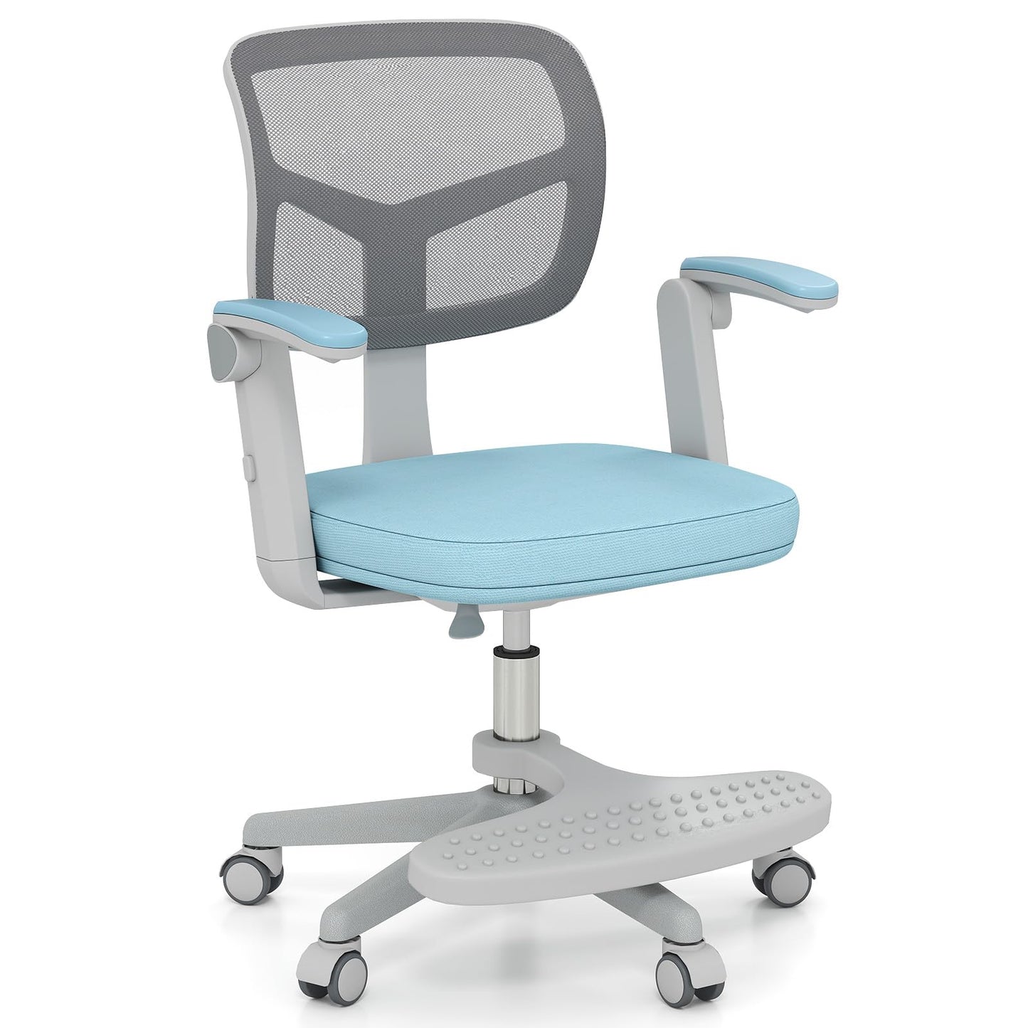 Costzon Kids Desk Chair, Student Ergonomic Computer Chair with Wheels, Footrest, Adjustable Height, Flip-up Armrests & Soft Removable Cushion, Swivel Rolling Kids Office Chair for 3-15 (Blue)