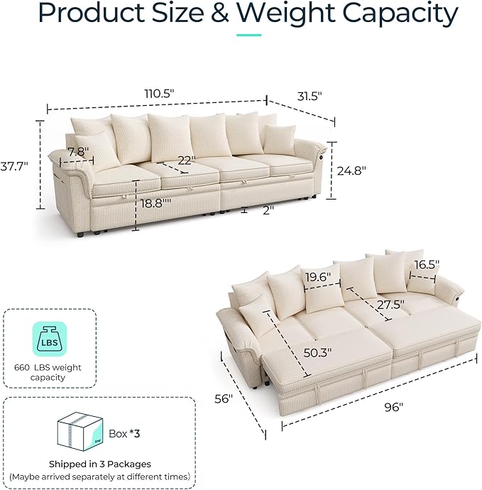 LINSY HOME Oversized Sectional Sleeper Sofa