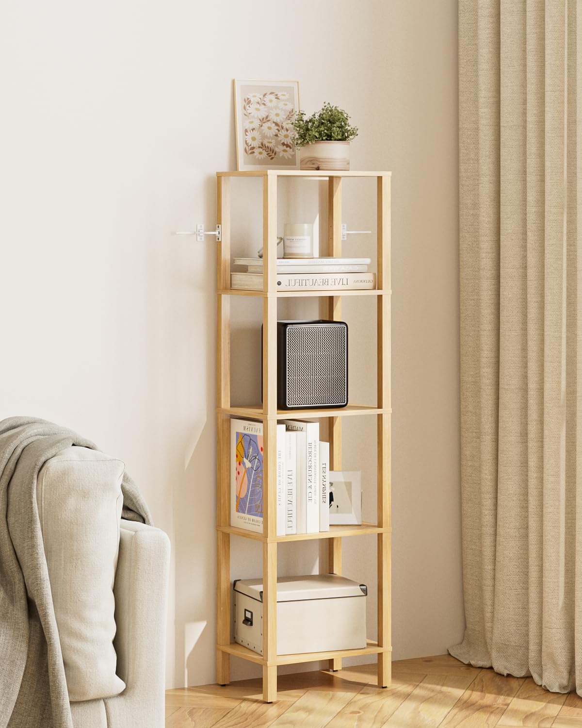 Apetaccat Open Book Shelf, 5 Tier Tall Bookshelf, Freestanding Shelf Narrow Bookcase with Open Shelves, 14.96" x 10.63" x 53.54", Book Shelves for Living Room, Office, Study, Oak