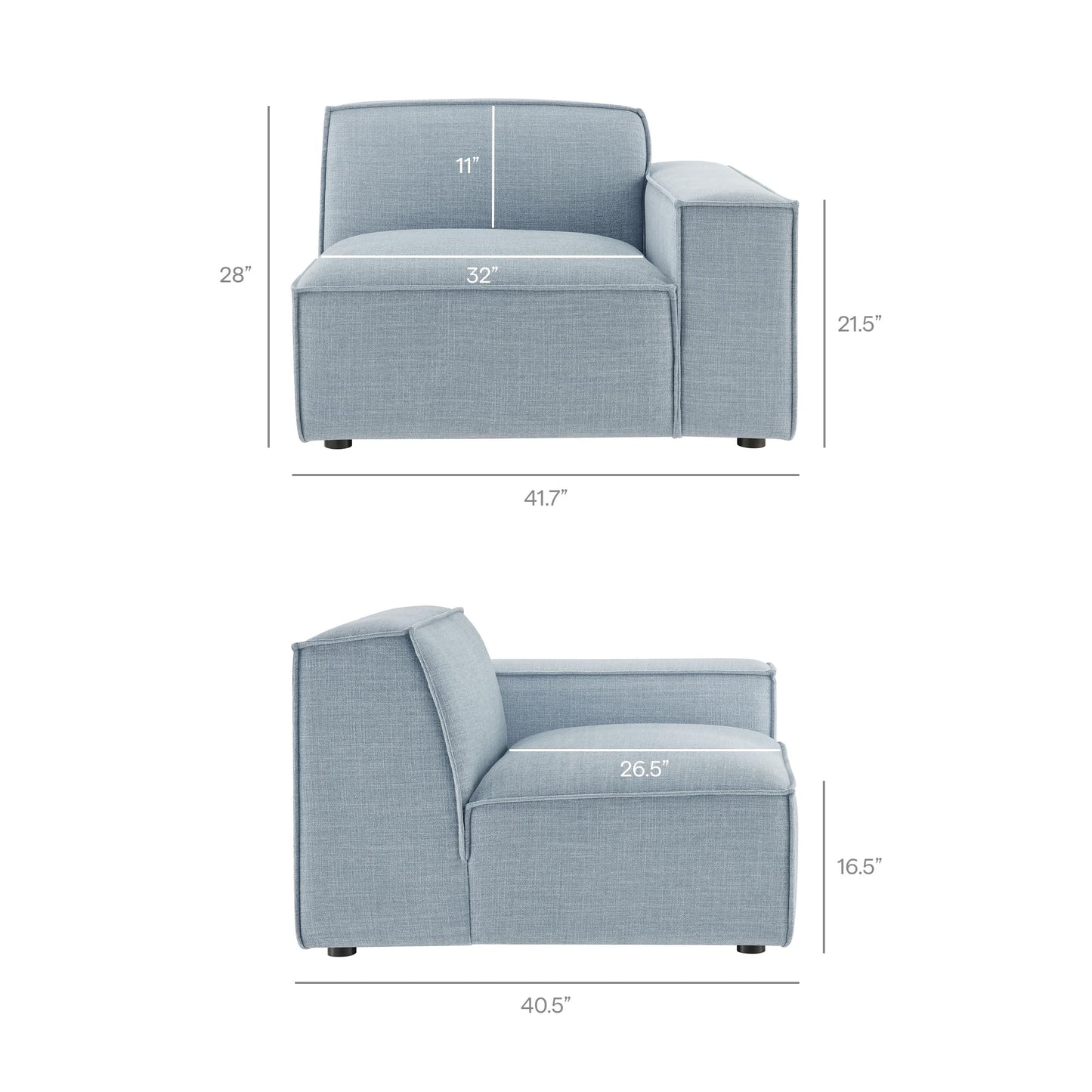 Modway Restore Performance Fabric Upholstered 4-Piece Modular Sofa Set with Ottoman in Sky - Low Profile Sectional Sofa with Coil Seat Support and French Piping