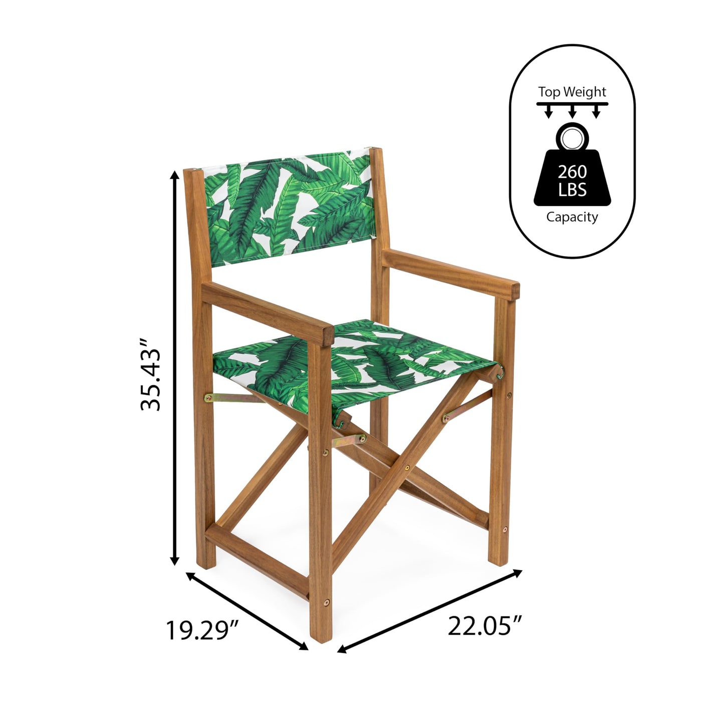 JONATHAN Y Cukor Coastal Acacia Wood Folding Outdoor Director Chair Set of 2 for Patio, Deck & Balcony, Weather-Resistant Teak Brown and Green/White, No Assembly Required DRC1001A-SET2
