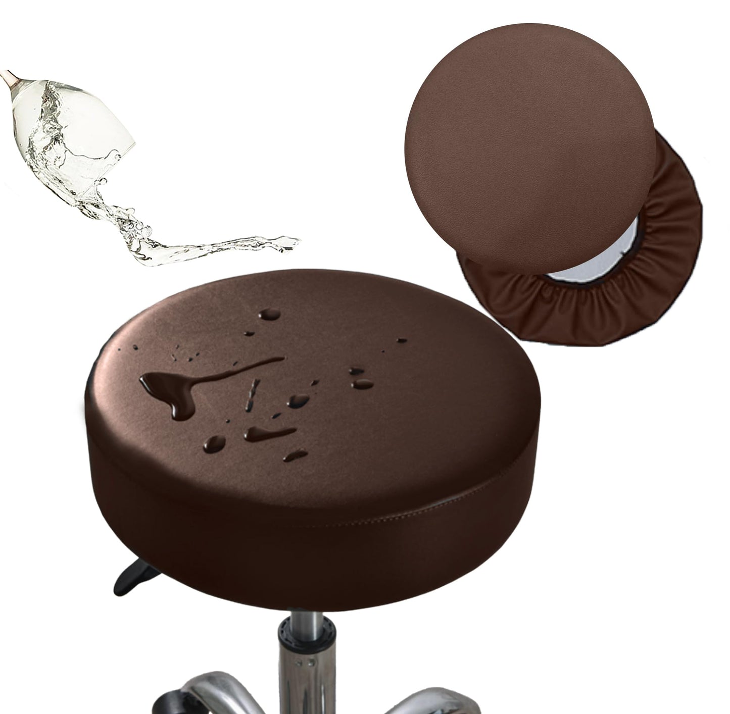 Augld 2 Pack Round Bar Stool Cover Watedrproof Faux Leather Stool Seat Cover for Bar, Chair, Salon, Spa, Tattoo, Clinic 12-13 Inch Coffee