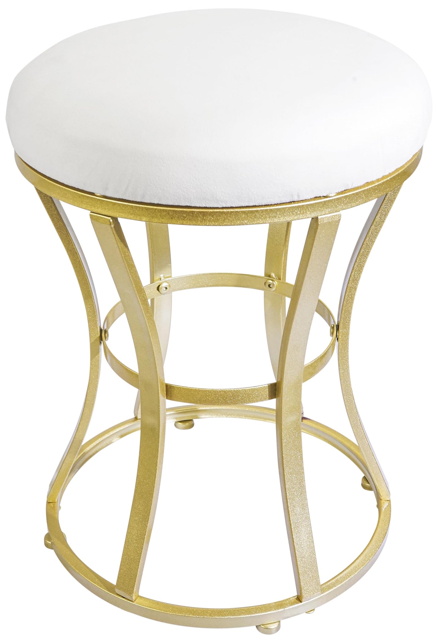 Ellensamqi Velvet Round Vanity Stool Chair,White Velvet Footrest Ottoman Foot Stool Seat with Golden Metal Legs,Makeup Chair for Bathroom Vanity,Bedroom,Living Room