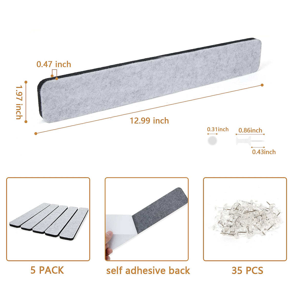 Arlasuo 5 Pack Grey Felt Pin Board Bar Strips Bulletin Board Bundle with 5 Pack Camel Felt Pin Board Bar Strips Bulletin Board