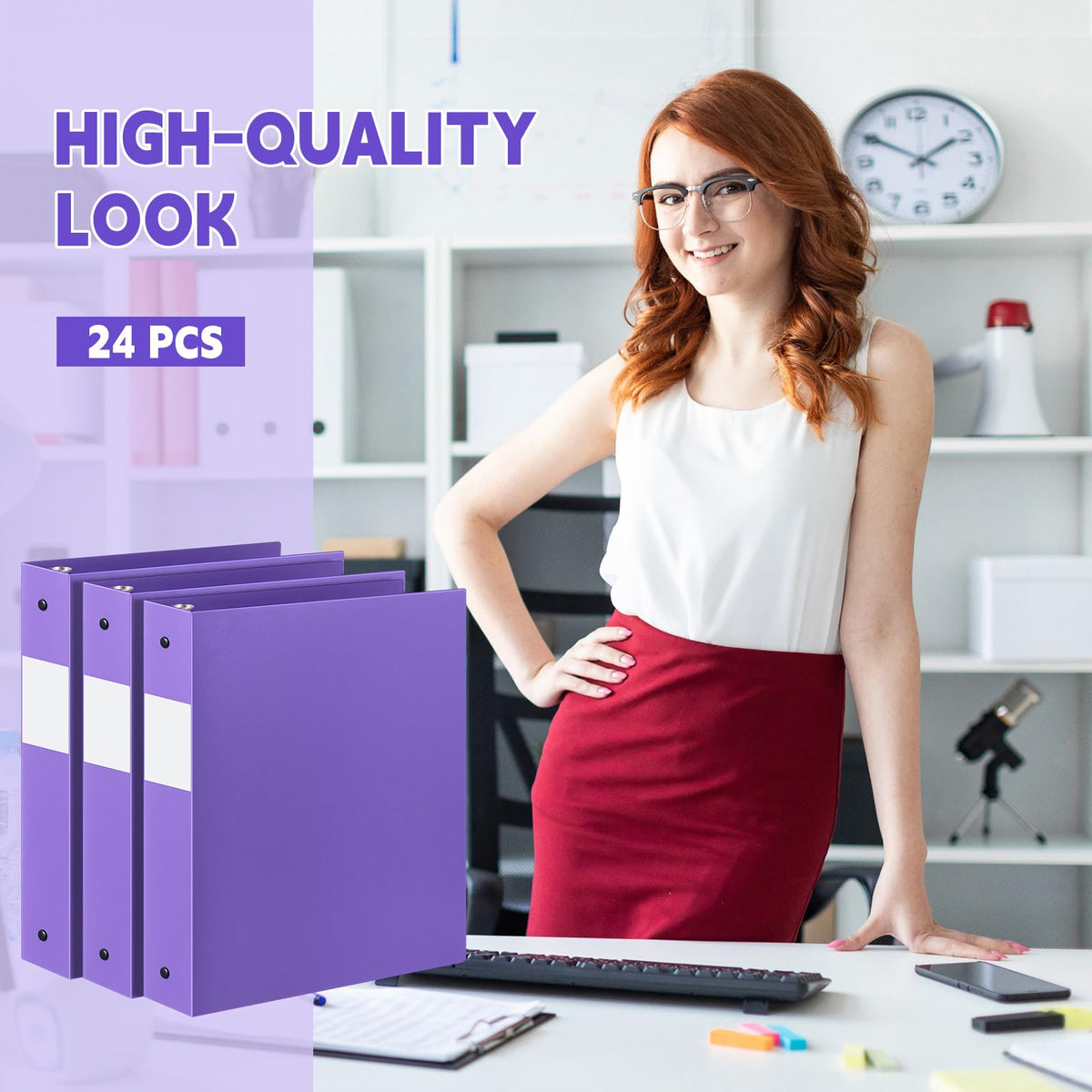 Henoyso 24 Pcs Purple 1.5" 3 Ring Plastic Binder Bulk, 1 1/2 Inch Soft Flexible Binders Round Rings, Fits Letter Size 8.5'' x 11'' Paper, Holds 350 Sheets, for School Office (1.5 Inch)