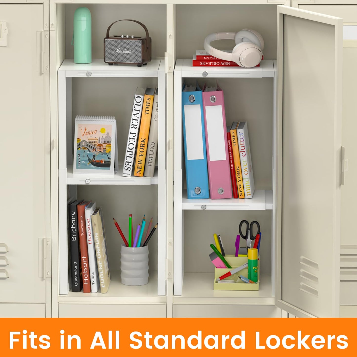 LIDTOP Locker Organizer Shelf, Metal Adjustable Width and Height, Ideal Locker for School, Office, and Gym Lockers, Extends Locker Accessories Storage Organization, White