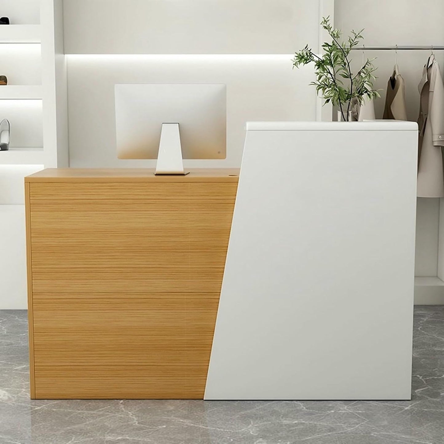 WRTYHGVGT Reception Desk, Front Counter Desk, Reception Room Tables with Lockable Drawer and Keyboard Holder, Simple Retail Checkout Counter, for Clothing Salon Shop Hotel(White,140cm/55.1in)