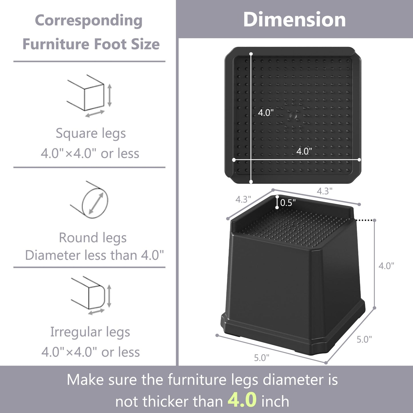 Napnapday Bed Risers 4 Inch Heavy Duty 9 Pack Oversized L-Shaped Bed Furniture Elevators 1,500 lbs Lifts Up Riser for Sofa and Table