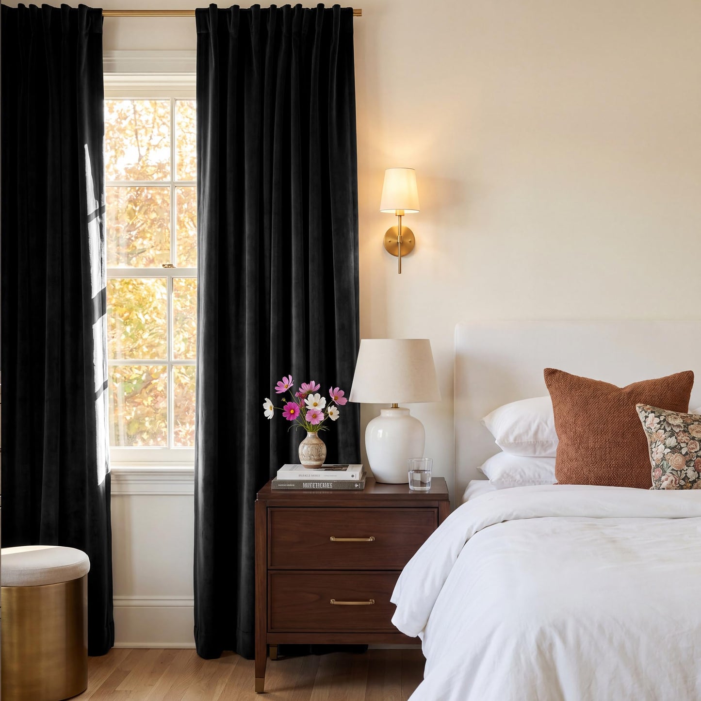 StangH Black Velvet Curtains 108 inches - Blackout Soft Luxury Velvet Panel Drapes for Bedroom Window Treatment Thermal Insulated Grommet Draperies, 52 x 108 Inches, 2 Panels