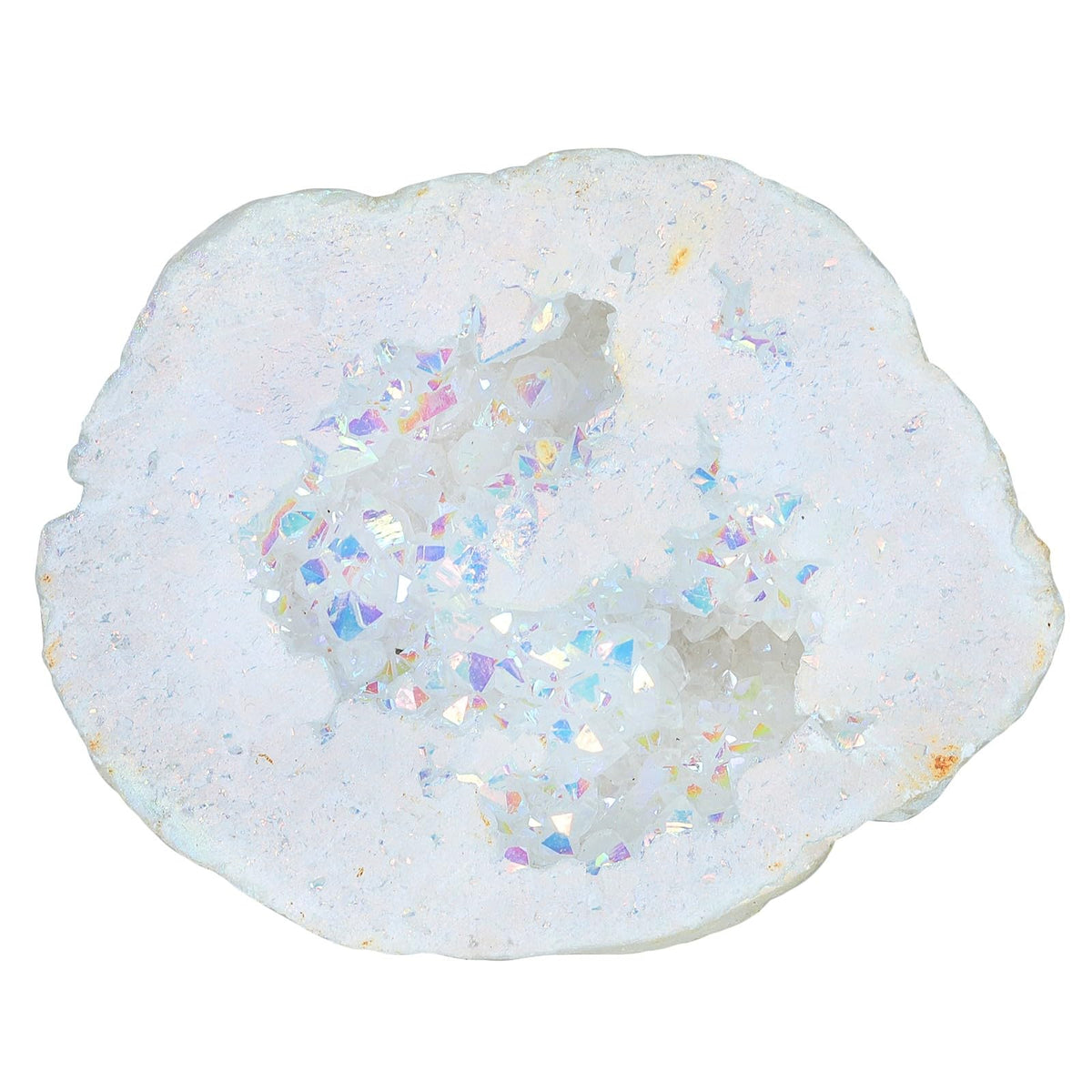 moonsix Titanium Coated White Crystal Druzy Geode for Home Office Decor, Irregular Raw Rock Quartz Stones Specimen for Healing, Medium
