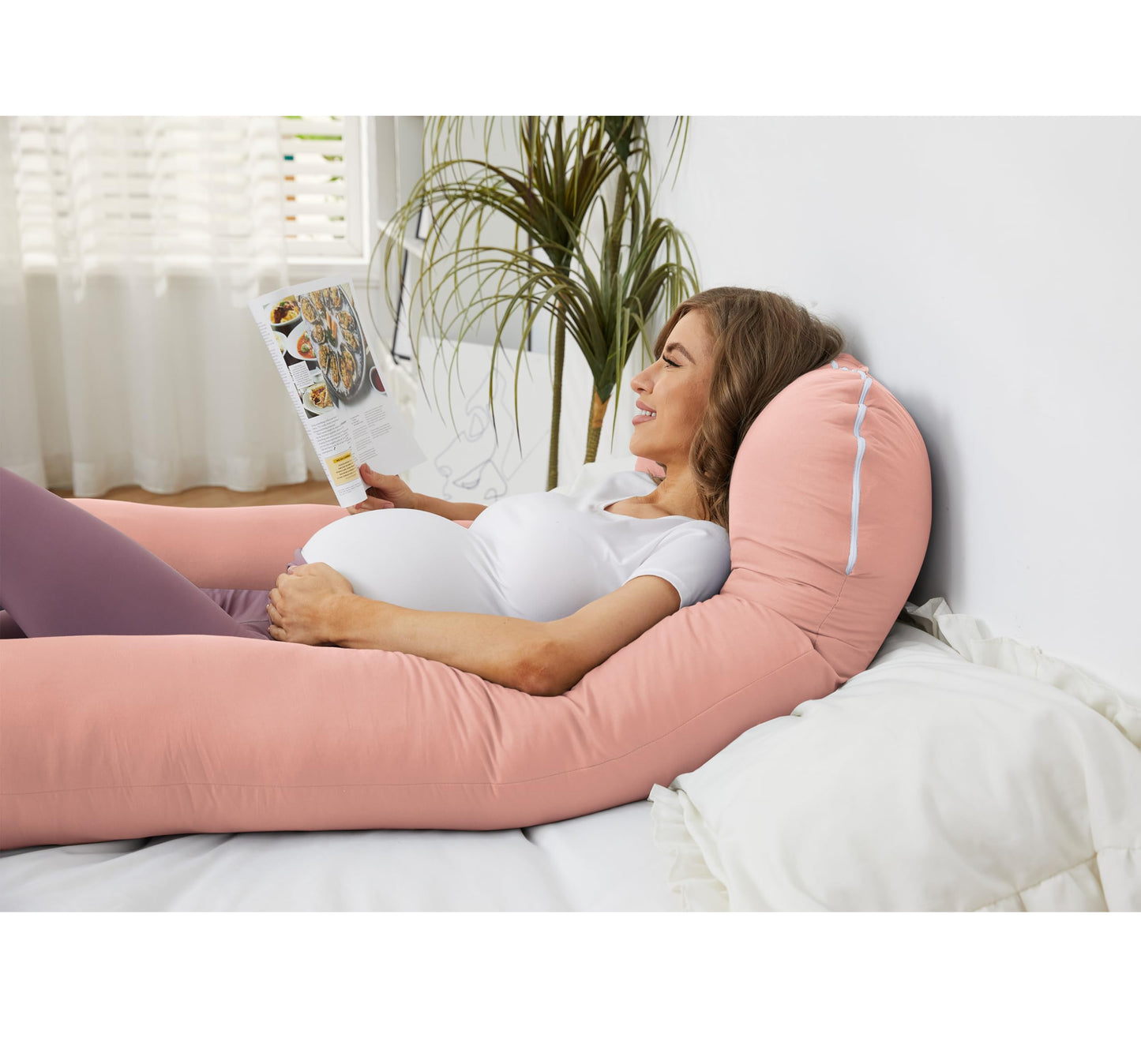 ZZZhen Pregnancy Pillow for Sleeping, U Shaped Maternity Pillow - 56 Inch with Grey Microfiber Removable Cover, Multi- Use and Support Back, Hips, Legs, Belly for Pregnant Pink Women Sleeping