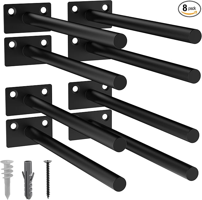 LEOPO Black 8-Pack 8 inch Floating Shelf Brackets, Hidden Shelf Bracket