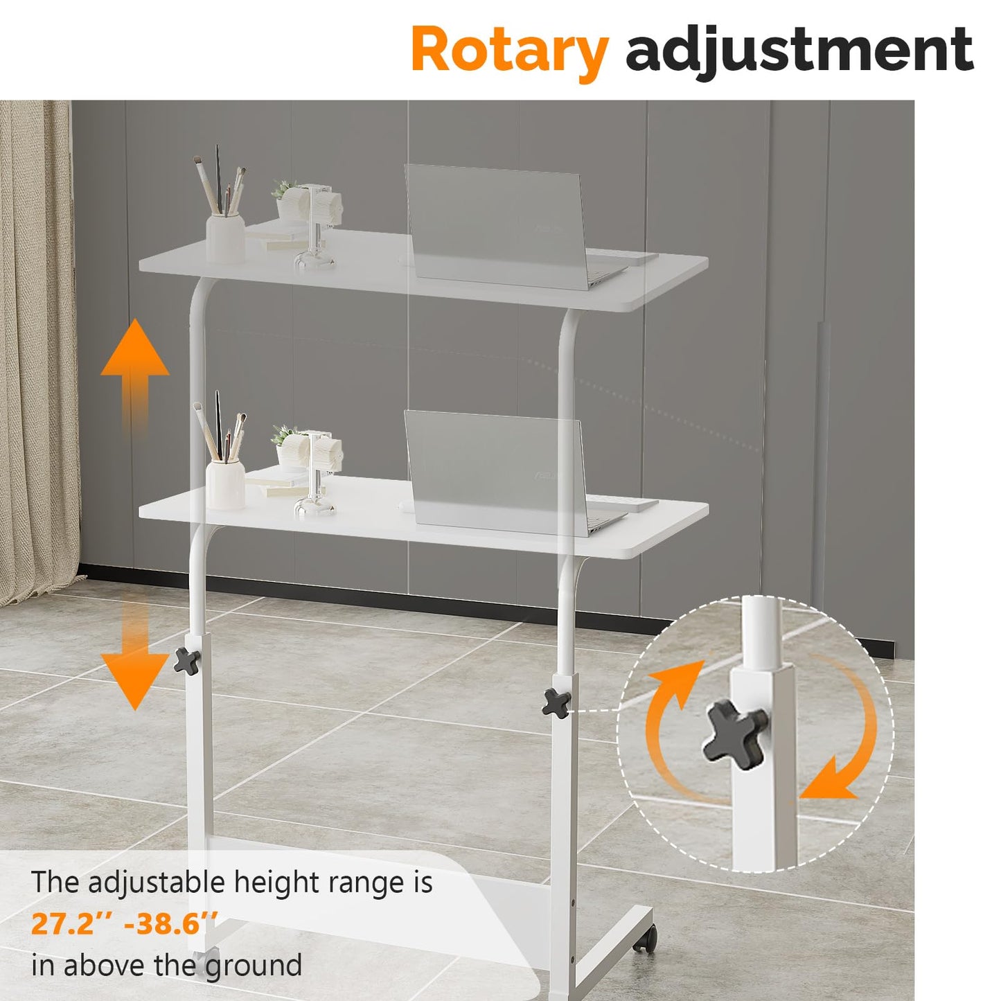 FCH Portable Computer Workstation, Standing Desk Adjustable Height, Small Computer Desk w/Rolling, Sit Stand Laptop Desk TV Tray for Bed Sofa Hospital Reading Eating, Rustic Brown, 23.6"