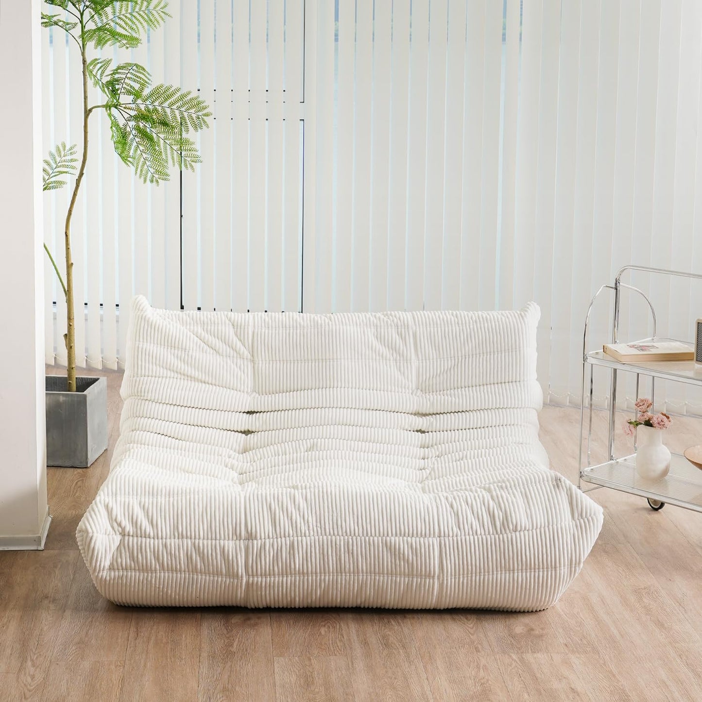 N&V Fireside Loveseat, Mid Century Armless Twin Size Floor Sofa, Soft Premium Corduroy Floor Lounge Chair, Foam Sofa Accent Chair for Living Room Bedroom and Office, Harbour Grey