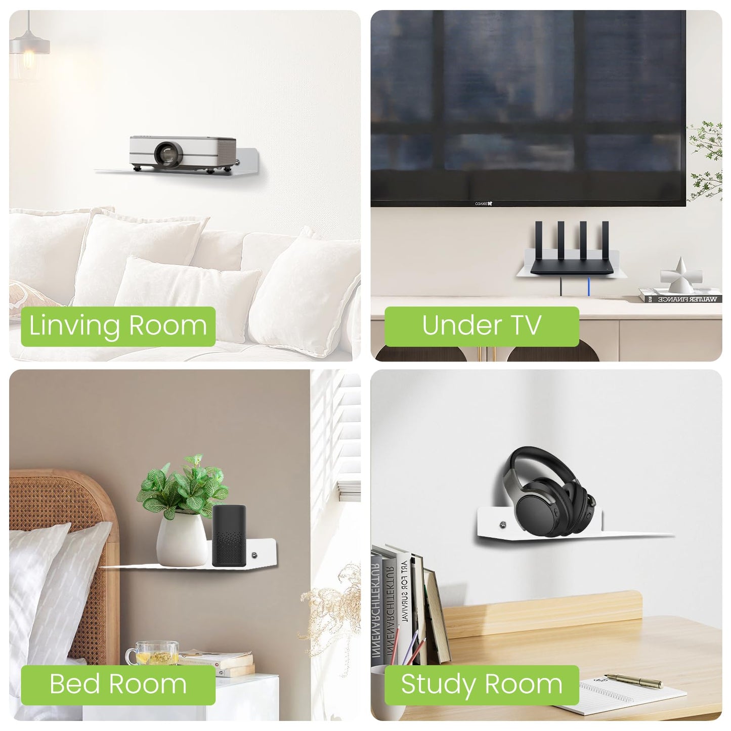 MZDMY Steel Floating Shelves for Wall,Small Wall Shelf，Suitable for Bedroom, Living Room, Bathroom, Kitchen, Office (White, 2Pack 9.06x6.89 in)